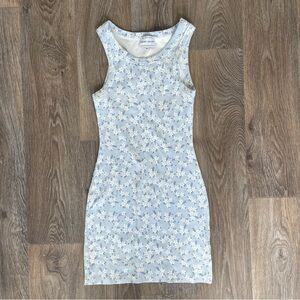 Sabo Skirt Blue Floral Ribbed Mini Dress Size S Bodycon Cottagecore Clean girl